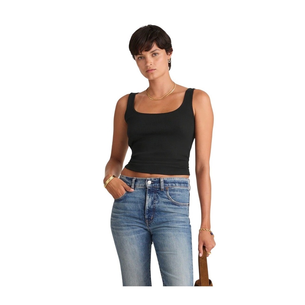 Madewell Scoop Neck Tank Top‎ Black Micro Ribbed Knit S/M